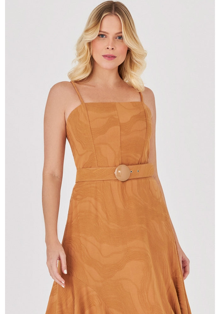 Deep Midi Asymmetrical Ruffle Dress - Golden Hour