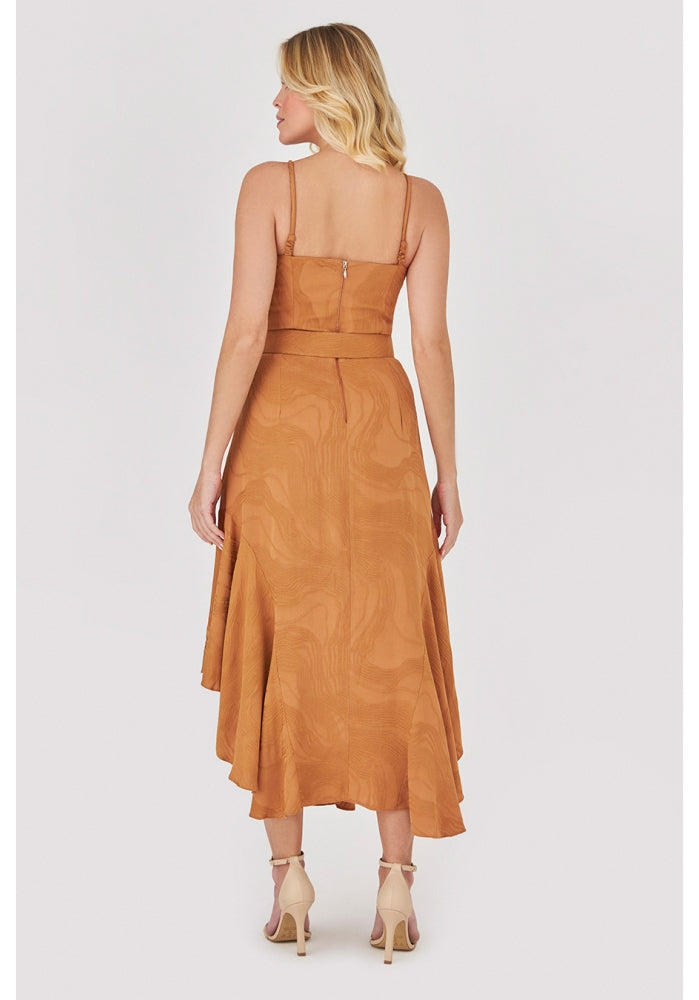 Deep Midi Asymmetrical Ruffle Dress - Golden Hour